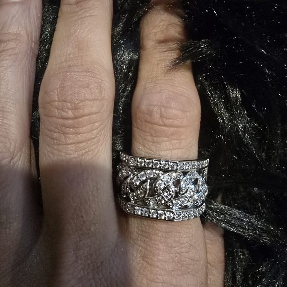 21k White Gold Plated Dubai Jewlery Elegant Silver Women's Ring - Picture 5 of 9